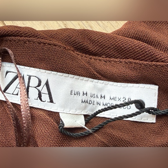 ZARA Chocolate Brown One Shoulder Ruched Dress Draped Asymmetric Midi Sexy BNWT - Picture 8 of 9